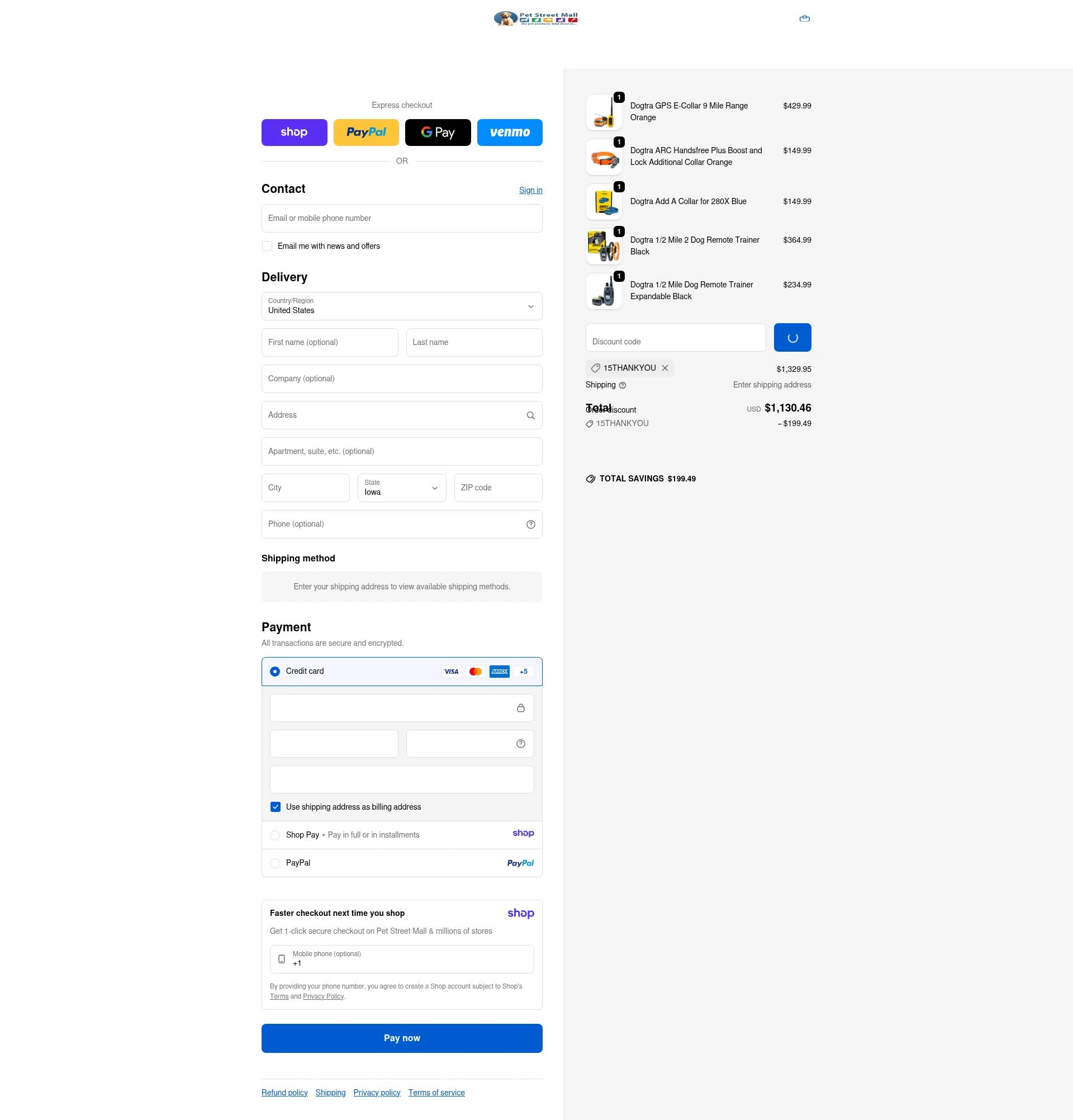 Pet Street Mall checkout page showing Pet Street Mall coupon code box | Screenshot taken by SimplyCodes community member on Jan 19, 2026