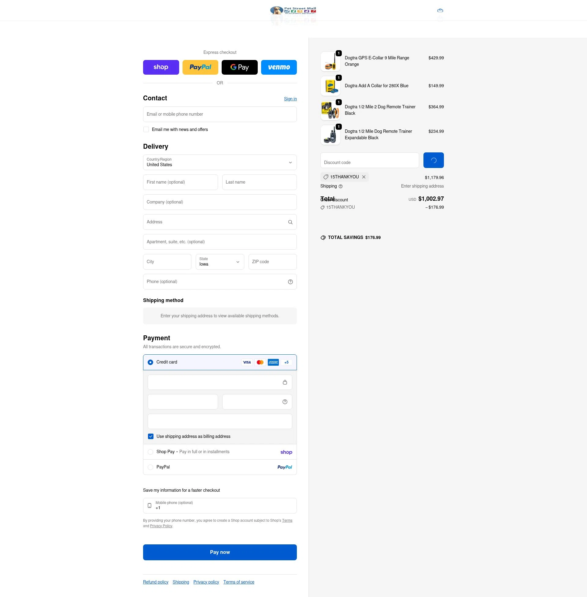 Pet Street Mall checkout page showing Pet Street Mall coupon code box | Screenshot taken by SimplyCodes community member on Feb 2, 2026