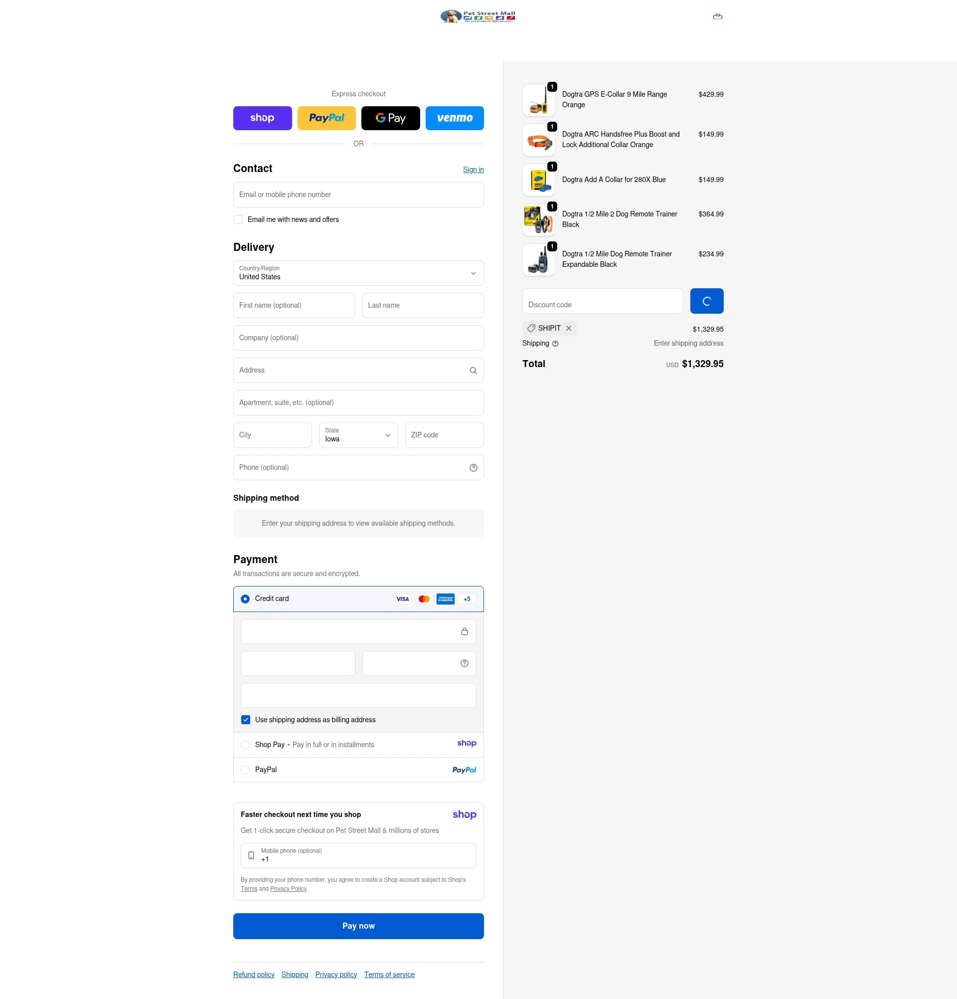 Pet Street Mall checkout page showing Pet Street Mall coupon code box | Screenshot taken by SimplyCodes community member on Jan 19, 2026