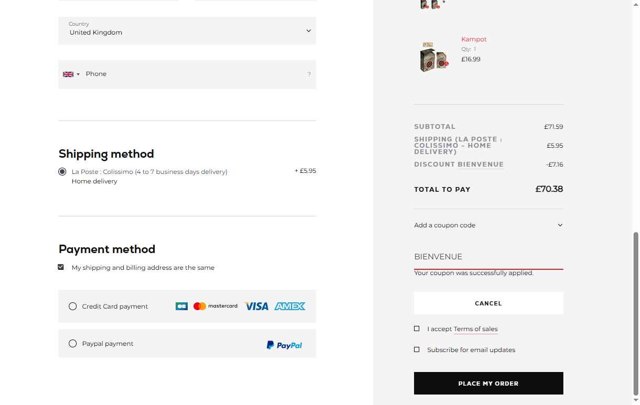 Peugeot checkout page showing Peugeot promo code box | Screenshot taken by SimplyCodes community member on Sep 3, 2025