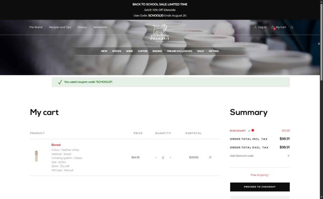 Peugeot checkout page showing Peugeot promo code box | Screenshot taken by SimplyCodes community member on Aug 18, 2025