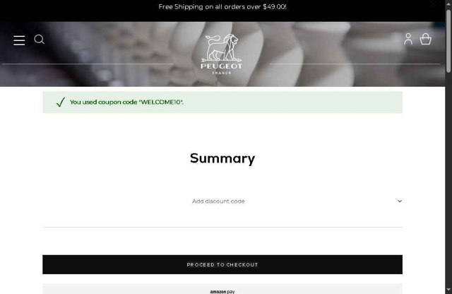 Peugeot checkout page showing Peugeot promo code box | Screenshot taken by SimplyCodes community member on Jul 20, 2025