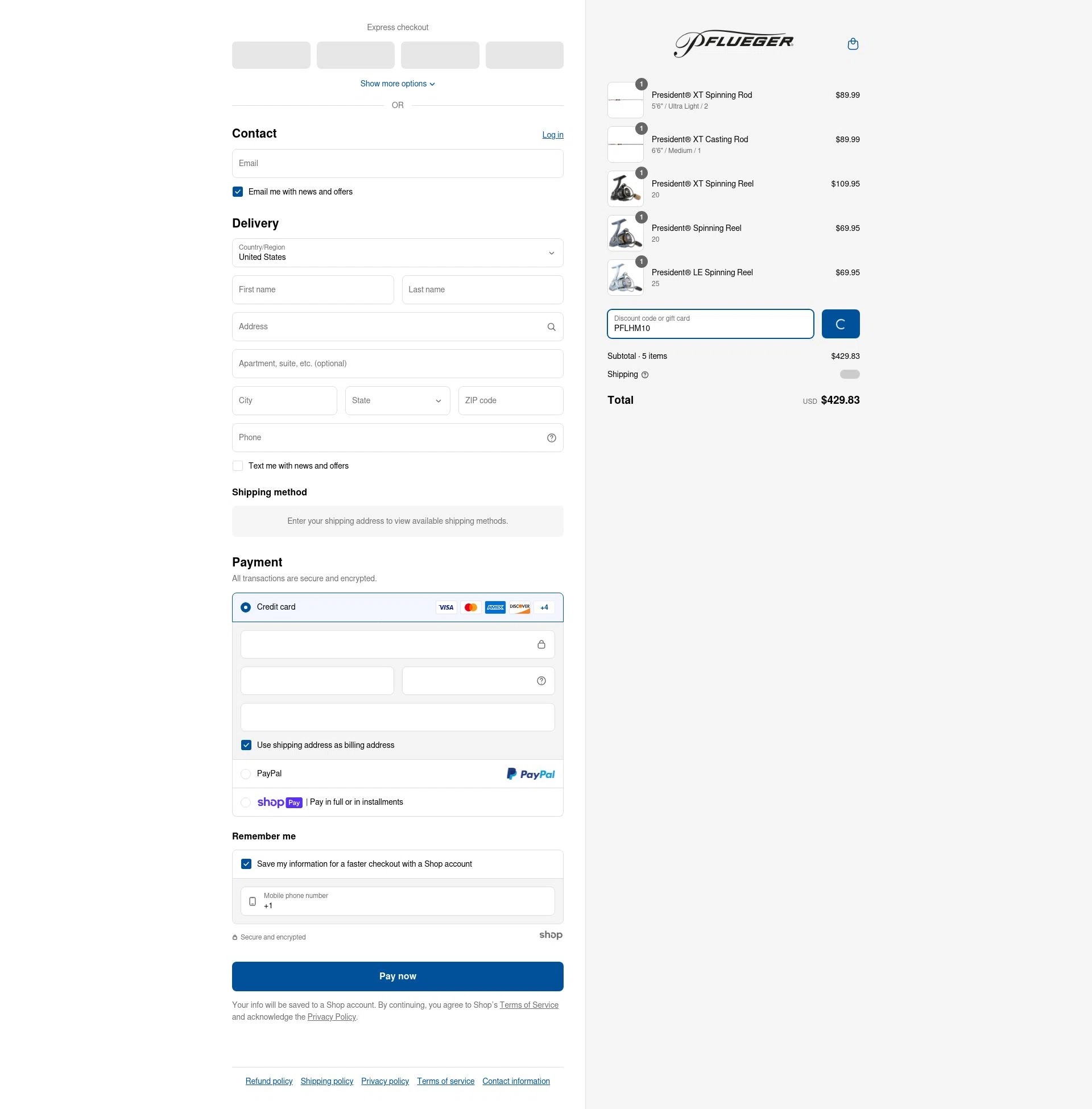 Pflueger checkout page showing Pflueger discount code box | Screenshot taken by SimplyCodes community member on Apr 25, 2025