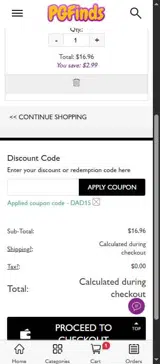 DAD15 coupon verification screenshot