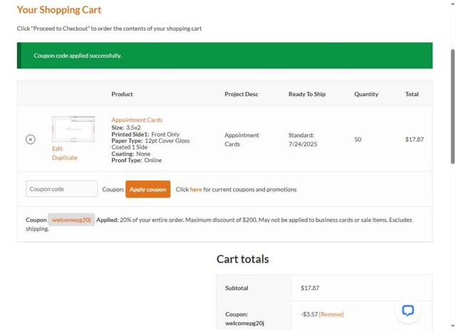 PGprint checkout page showing PGprint coupon code box | Screenshot taken by SimplyCodes community member on Jul 20, 2025