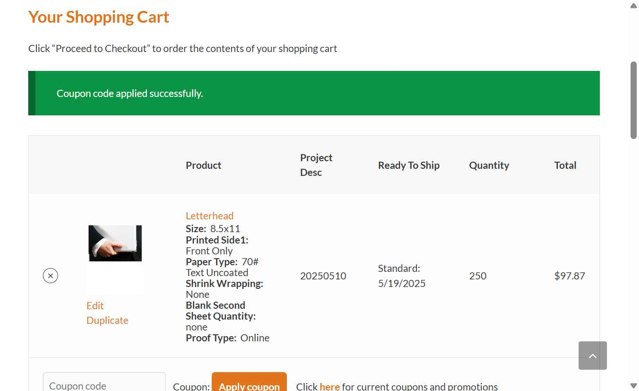 PGprint checkout page showing PGprint coupon code box | Screenshot taken by SimplyCodes community member on May 10, 2025