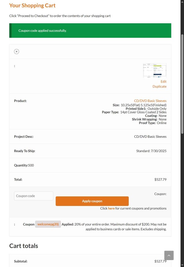 PGprint checkout page showing PGprint coupon code box | Screenshot taken by SimplyCodes community member on Jul 20, 2025