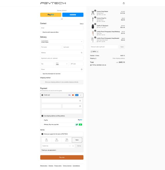 PGYTECH checkout page showing PGYTECH promo code box | Screenshot taken by SimplyCodes community member on Sep 15, 2025