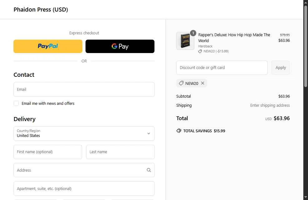 Phaidon checkout page showing Phaidon discount code box | Screenshot taken by SimplyCodes community member on Jun 28, 2025