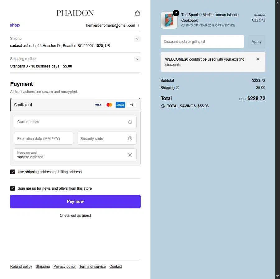 Phaidon checkout page showing Phaidon discount code box | Screenshot taken by SimplyCodes community member on Dec 28, 2025