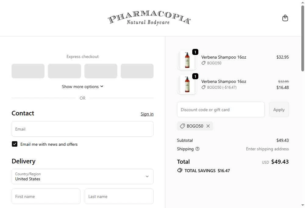 Pharmacopia checkout page showing Pharmacopia promo code box | Screenshot taken by SimplyCodes community member on Jan 8, 2026
