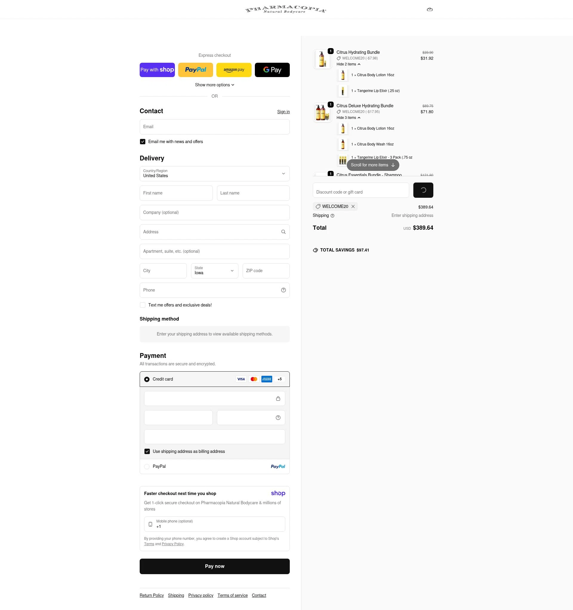 Pharmacopia checkout page showing Pharmacopia promo code box | Screenshot taken by SimplyCodes community member on Jan 7, 2026