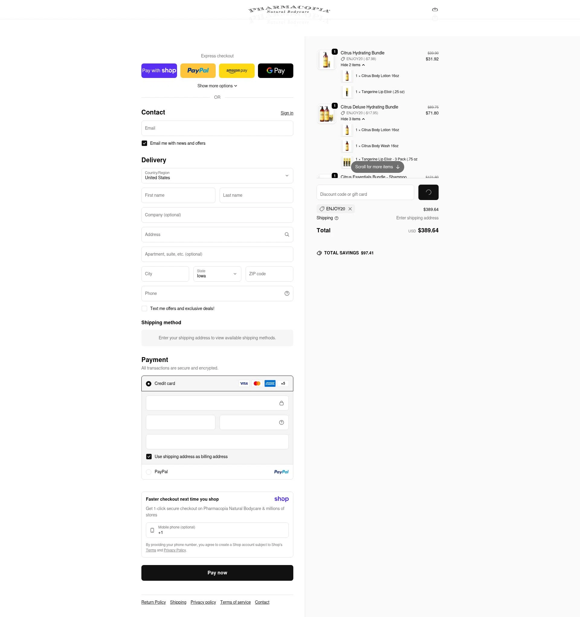 Pharmacopia checkout page showing Pharmacopia promo code box | Screenshot taken by SimplyCodes community member on Jan 7, 2026
