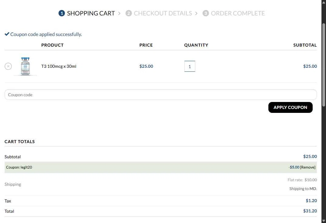 Pharma Grade Peptides checkout page showing Pharma Grade Peptides coupon code box | Screenshot taken by SimplyCodes community member on Sep 22, 2025