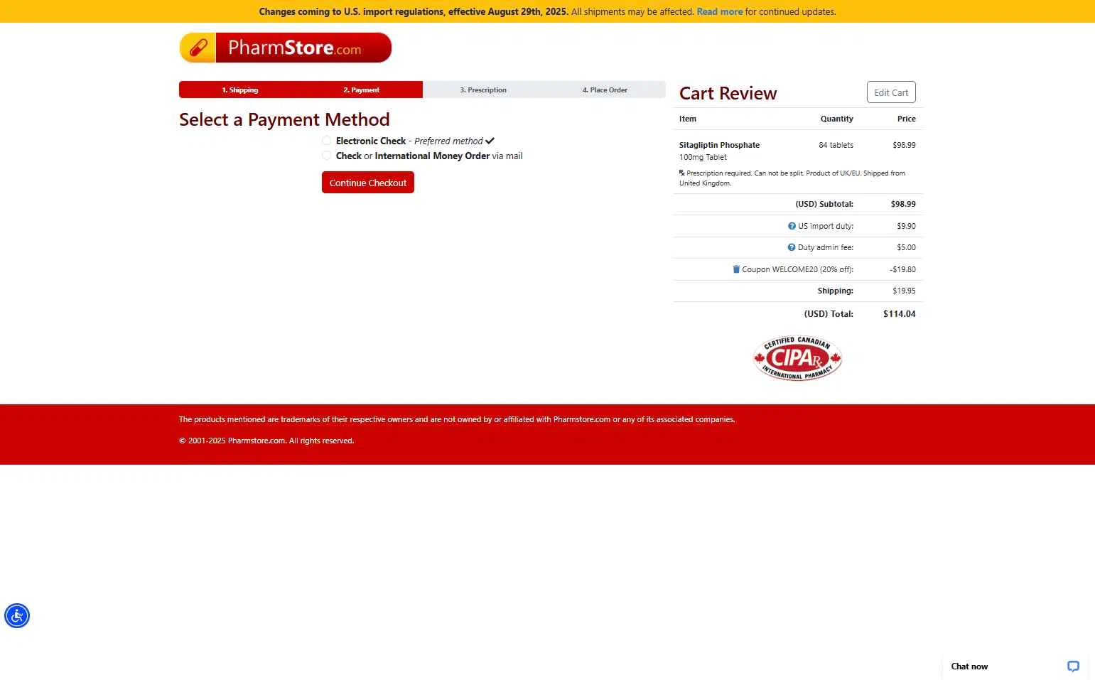 PharmStore checkout page showing PharmStore coupon code box | Screenshot taken by SimplyCodes community member on Dec 27, 2025