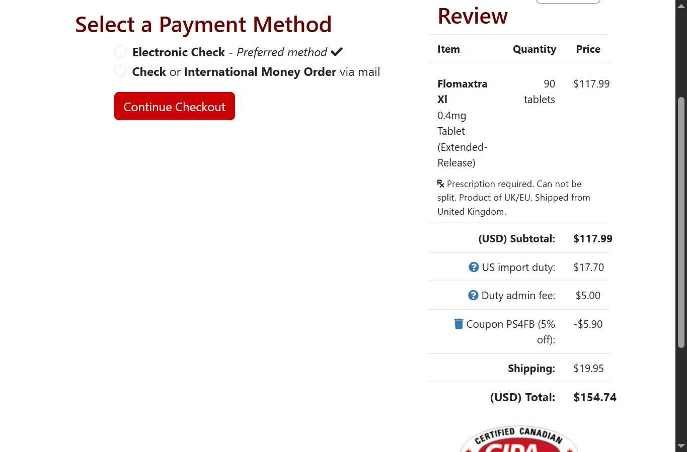 PharmStore checkout page showing PharmStore coupon code box | Screenshot taken by SimplyCodes community member on Dec 27, 2025