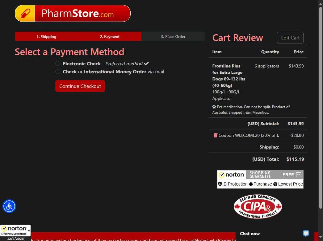 PharmStore checkout page showing PharmStore coupon code box | Screenshot taken by SimplyCodes community member on Jul 12, 2025