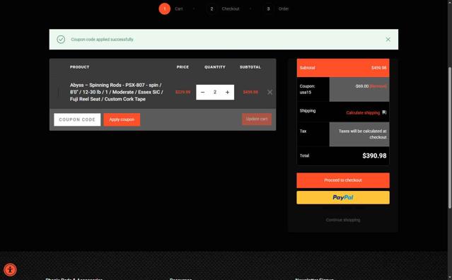 Phenix Rods checkout page showing Phenix Rods coupon code box | Screenshot taken by SimplyCodes community member on Aug 27, 2025