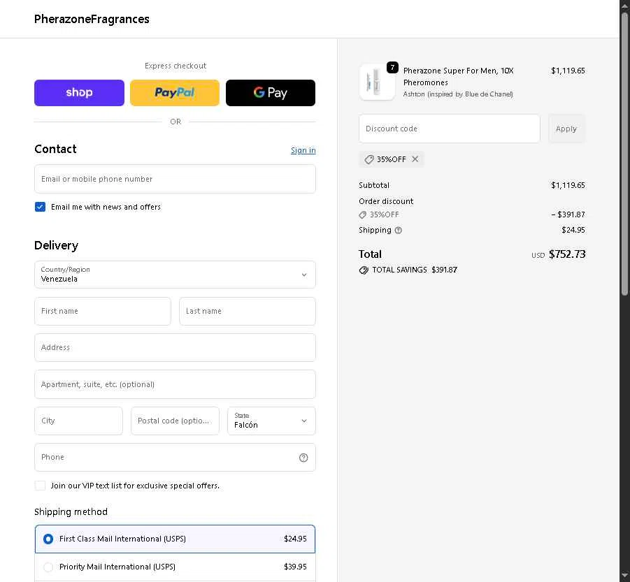 Pherazone checkout page showing Pherazone discount code box | Screenshot taken by SimplyCodes community member on Nov 6, 2025