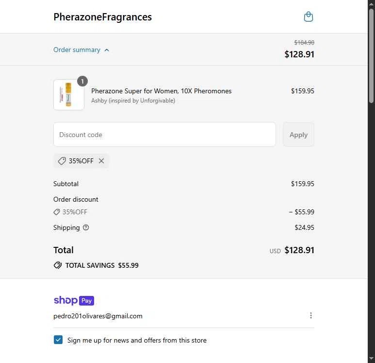 Pherazone checkout page showing Pherazone discount code box | Screenshot taken by SimplyCodes community member on Jul 13, 2025