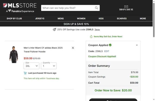 Philadelphia Union checkout page showing Philadelphia Union promo code box | Screenshot taken by SimplyCodes community member on Sep 8, 2025
