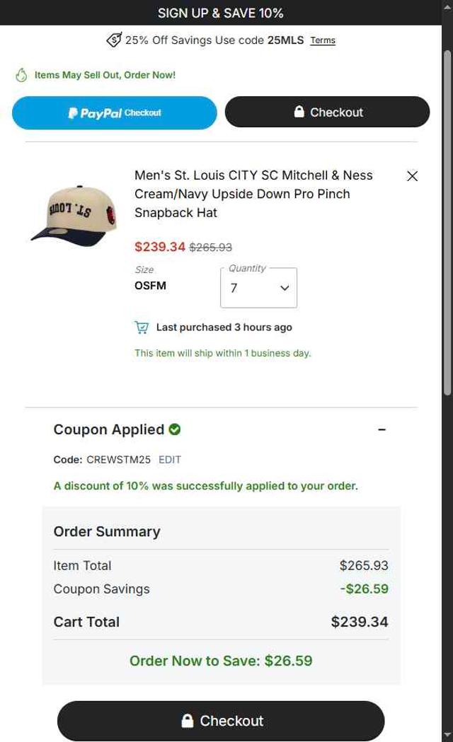 Philadelphia Union checkout page showing Philadelphia Union promo code box | Screenshot taken by SimplyCodes community member on Sep 11, 2025
