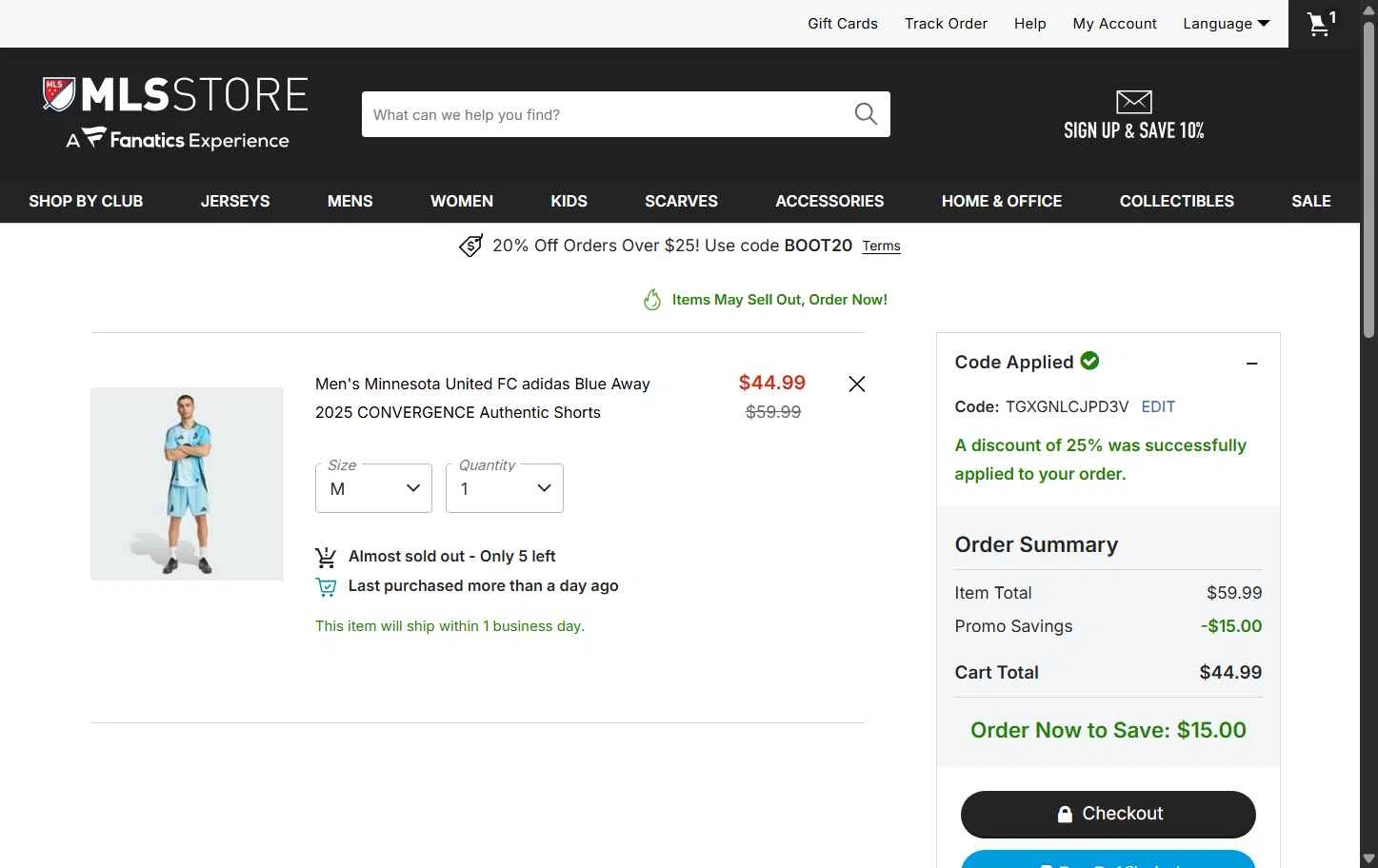 Philadelphia Union checkout page showing Philadelphia Union promo code box | Screenshot taken by SimplyCodes community member on Jan 16, 2026