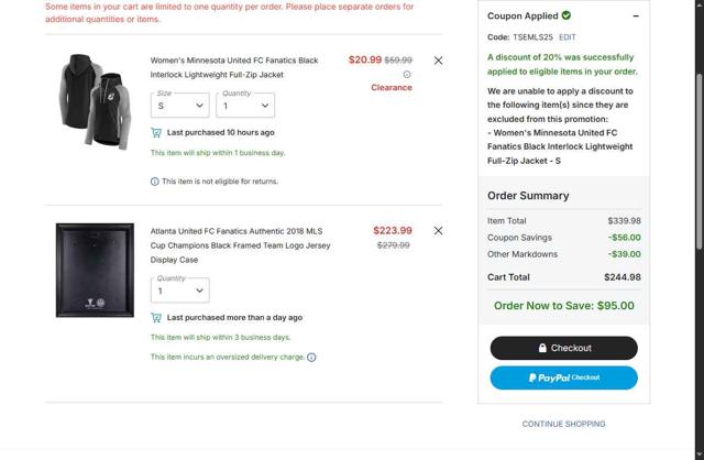Philadelphia Union checkout page showing Philadelphia Union promo code box | Screenshot taken by SimplyCodes community member on Sep 29, 2025