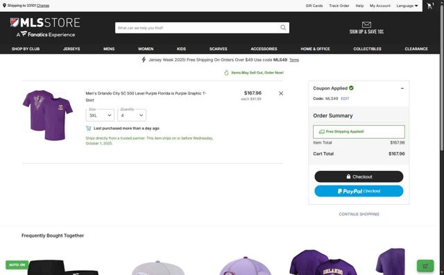 Philadelphia Union checkout page showing Philadelphia Union promo code box | Screenshot taken by SimplyCodes community member on Sep 27, 2025