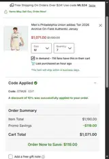 Philadelphia Union coupon verification screenshot