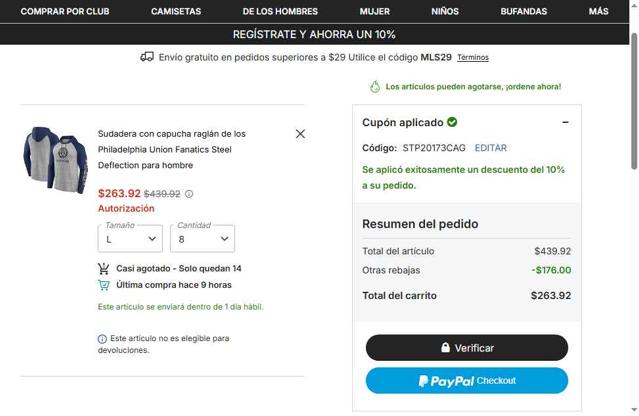 Philadelphia Union checkout page showing Philadelphia Union promo code box | Screenshot taken by SimplyCodes community member on Oct 3, 2025