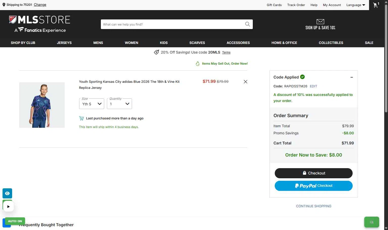 Philadelphia Union checkout page showing Philadelphia Union promo code box | Screenshot taken by SimplyCodes community member on Feb 25, 2026