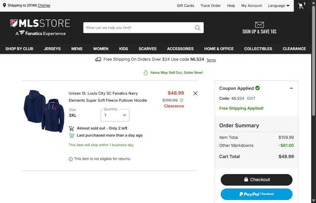 Philadelphia Union checkout page showing Philadelphia Union promo code box | Screenshot taken by SimplyCodes community member on Sep 30, 2025