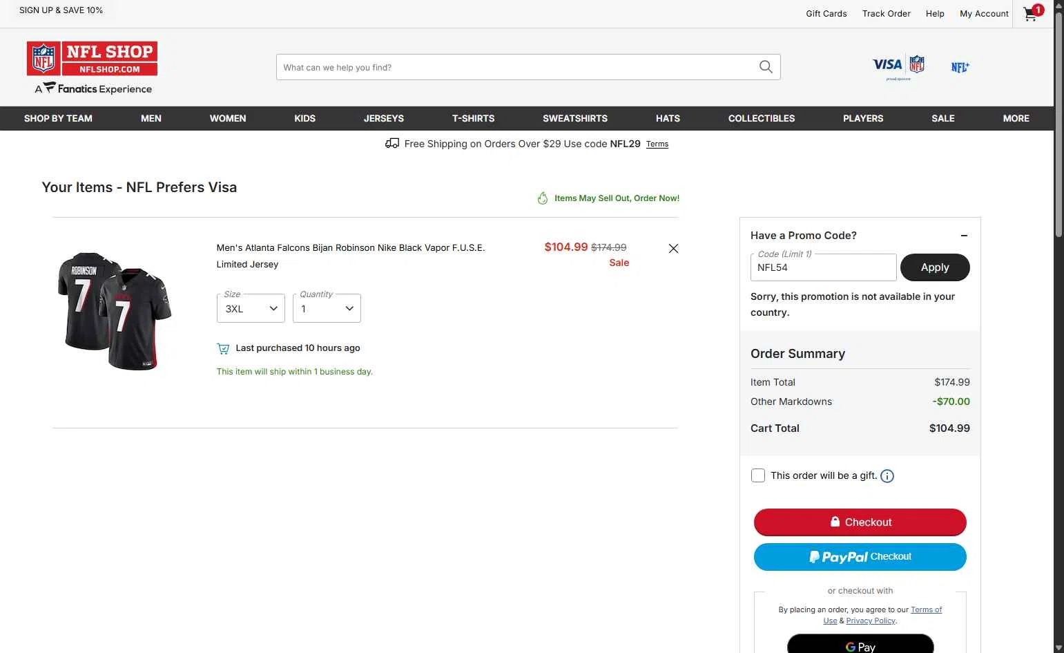 Philadelphia Eagles checkout page showing Philadelphia Eagles coupon code box | Screenshot taken by SimplyCodes community member on Feb 24, 2026