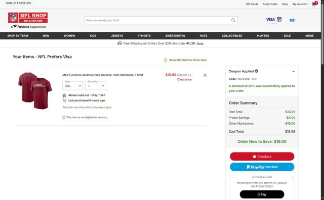 Philadelphia Eagles checkout page showing Philadelphia Eagles coupon code box | Screenshot taken by SimplyCodes community member on Sep 7, 2025