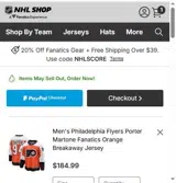 Philadelphia Flyers Shop coupon verification screenshot
