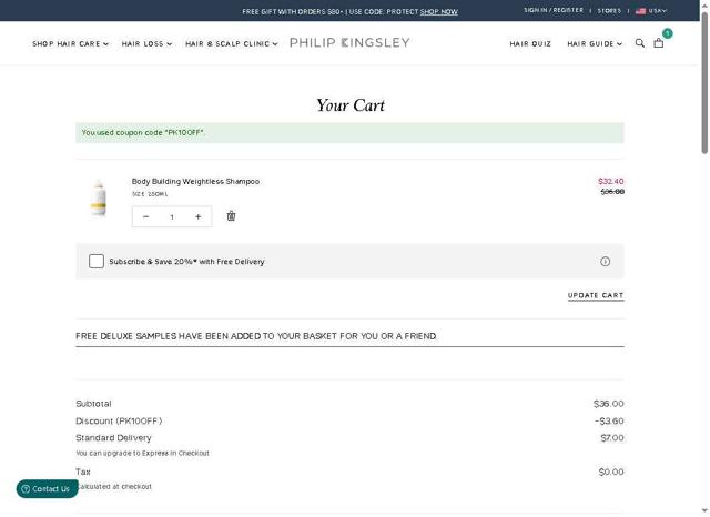 Philip Kingsley checkout page showing Philip Kingsley promo code box | Screenshot taken by SimplyCodes community member on Sep 11, 2025