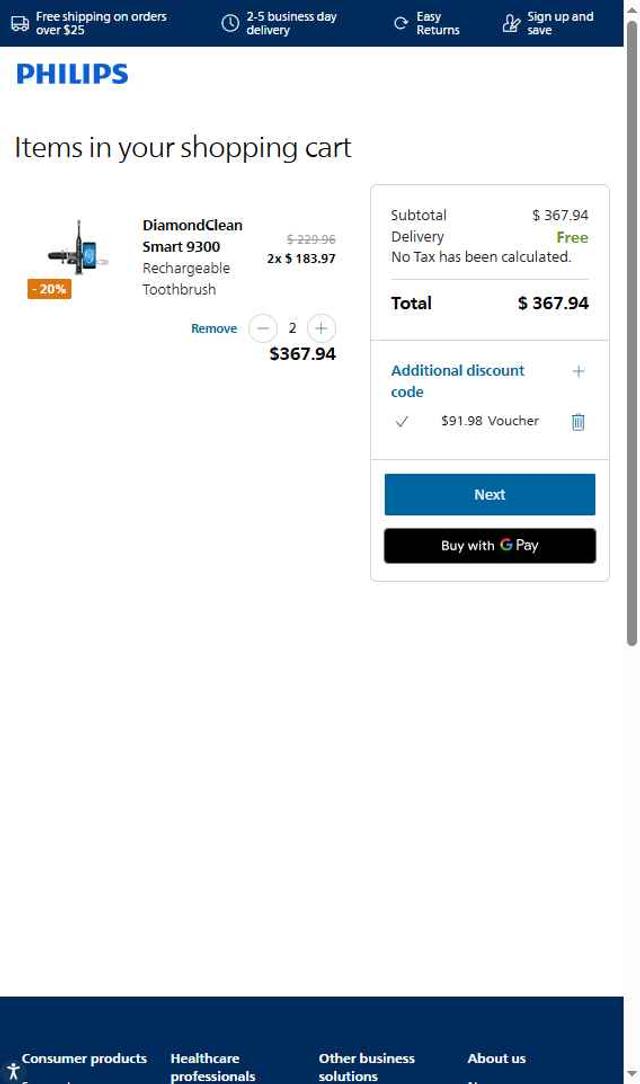 Philips Avent checkout page showing Philips Avent promo code box | Screenshot taken by SimplyCodes community member on Sep 26, 2025