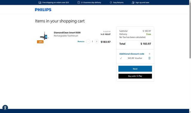 Philips Avent checkout page showing Philips Avent promo code box | Screenshot taken by SimplyCodes community member on Aug 25, 2025