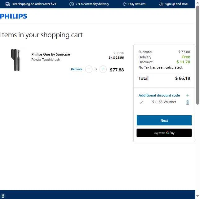 Philips Avent checkout page showing Philips Avent promo code box | Screenshot taken by SimplyCodes community member on Dec 11, 2025