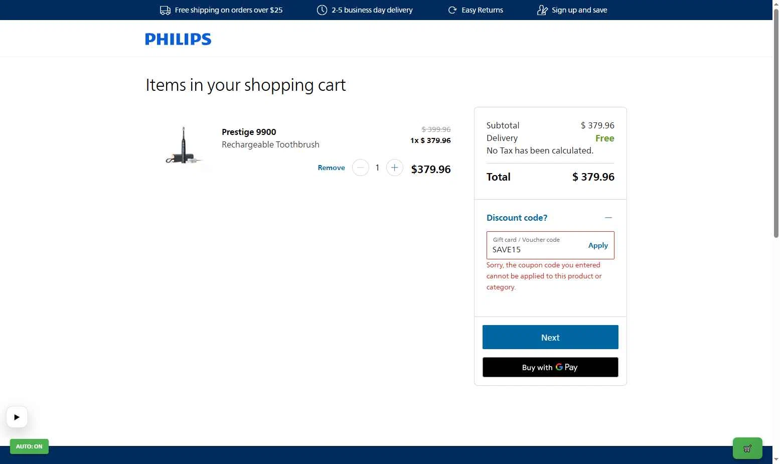 Philips Avent checkout page showing Philips Avent promo code box | Screenshot taken by SimplyCodes community member on Feb 1, 2026