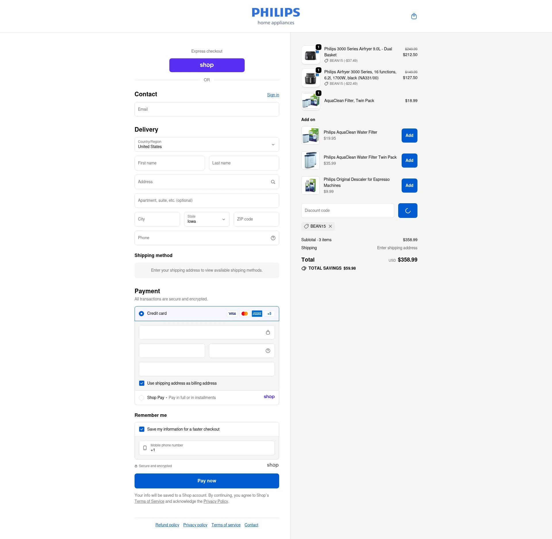 Philips Home Appliances checkout page showing Philips Home Appliances discount code box | Screenshot taken by SimplyCodes community member on Dec 28, 2025