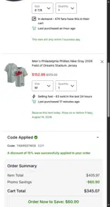 Philadelphia Phillies coupon verification screenshot