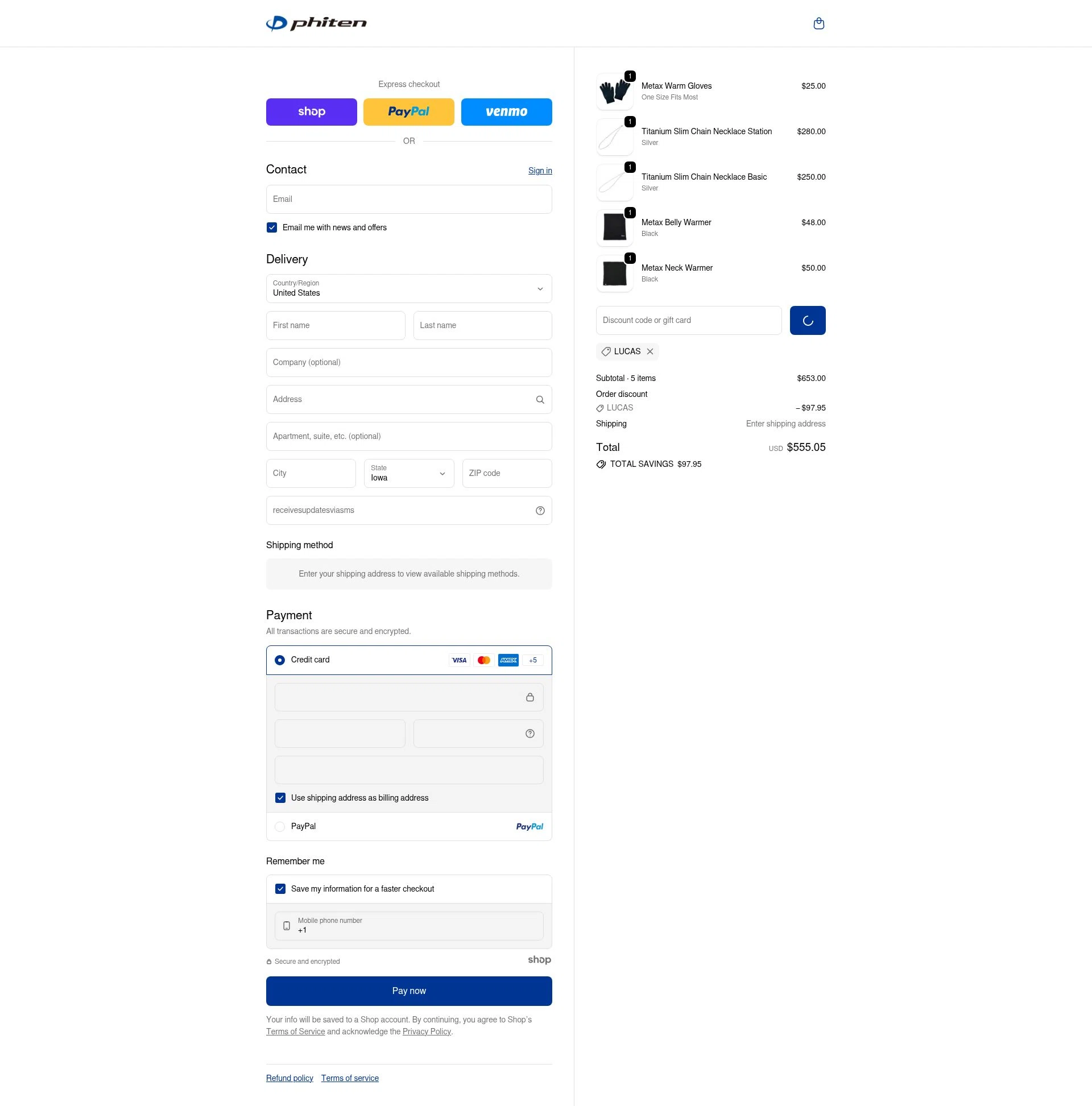 Phiten USA checkout page showing Phiten USA coupon code box | Screenshot taken by SimplyCodes community member on Jan 1, 2026