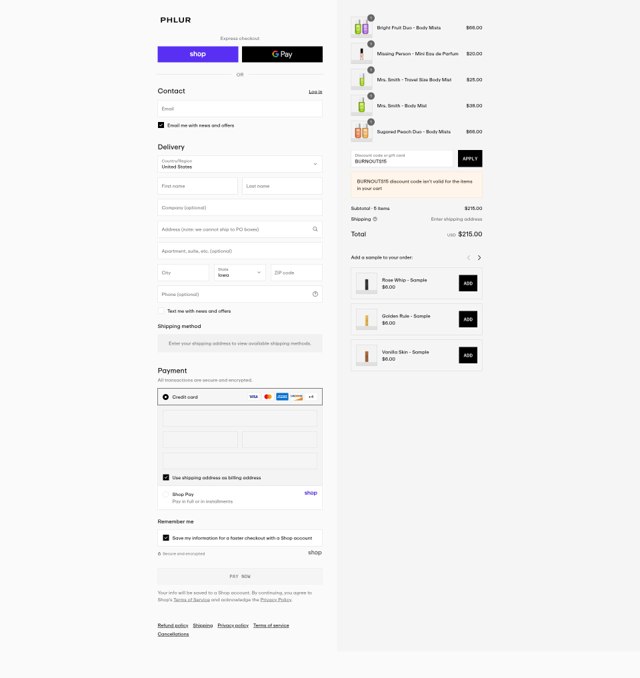 Phlur checkout page showing Phlur discount code box | Screenshot taken by SimplyCodes community member on Sep 3, 2025