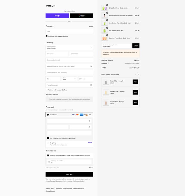 Phlur checkout page showing Phlur discount code box | Screenshot taken by SimplyCodes community member on Sep 3, 2025
