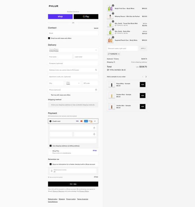Phlur checkout page showing Phlur discount code box | Screenshot taken by SimplyCodes community member on Sep 3, 2025
