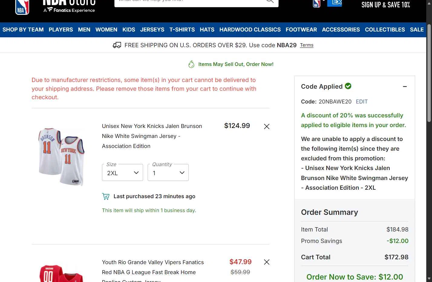 Phoenix Suns checkout page showing Phoenix Suns promo code box | Screenshot taken by SimplyCodes community member on Feb 5, 2026