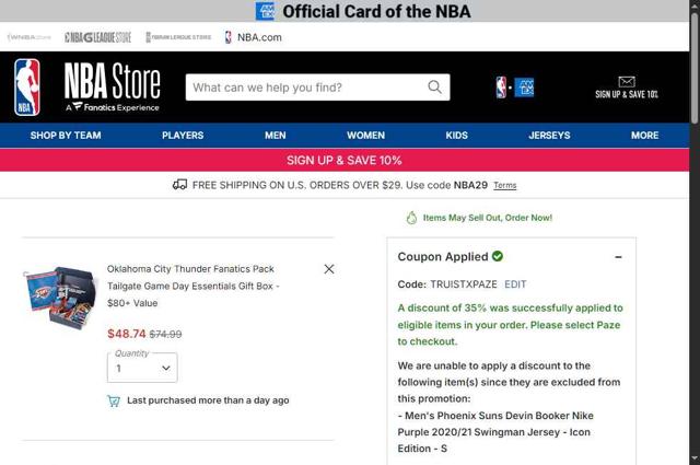 Phoenix Suns checkout page showing Phoenix Suns promo code box | Screenshot taken by SimplyCodes community member on Sep 26, 2025