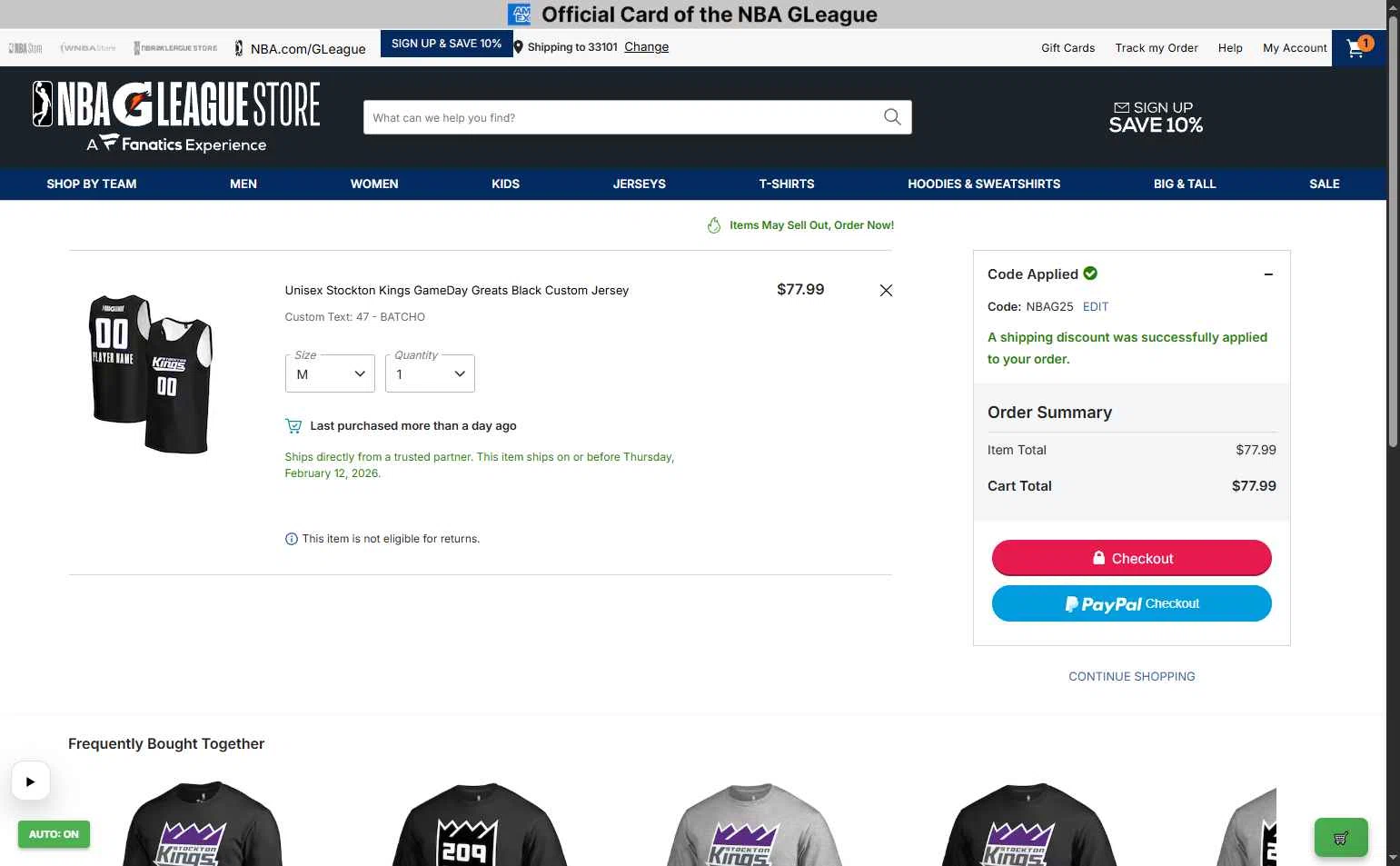Phoenix Suns checkout page showing Phoenix Suns promo code box | Screenshot taken by SimplyCodes community member on Feb 5, 2026